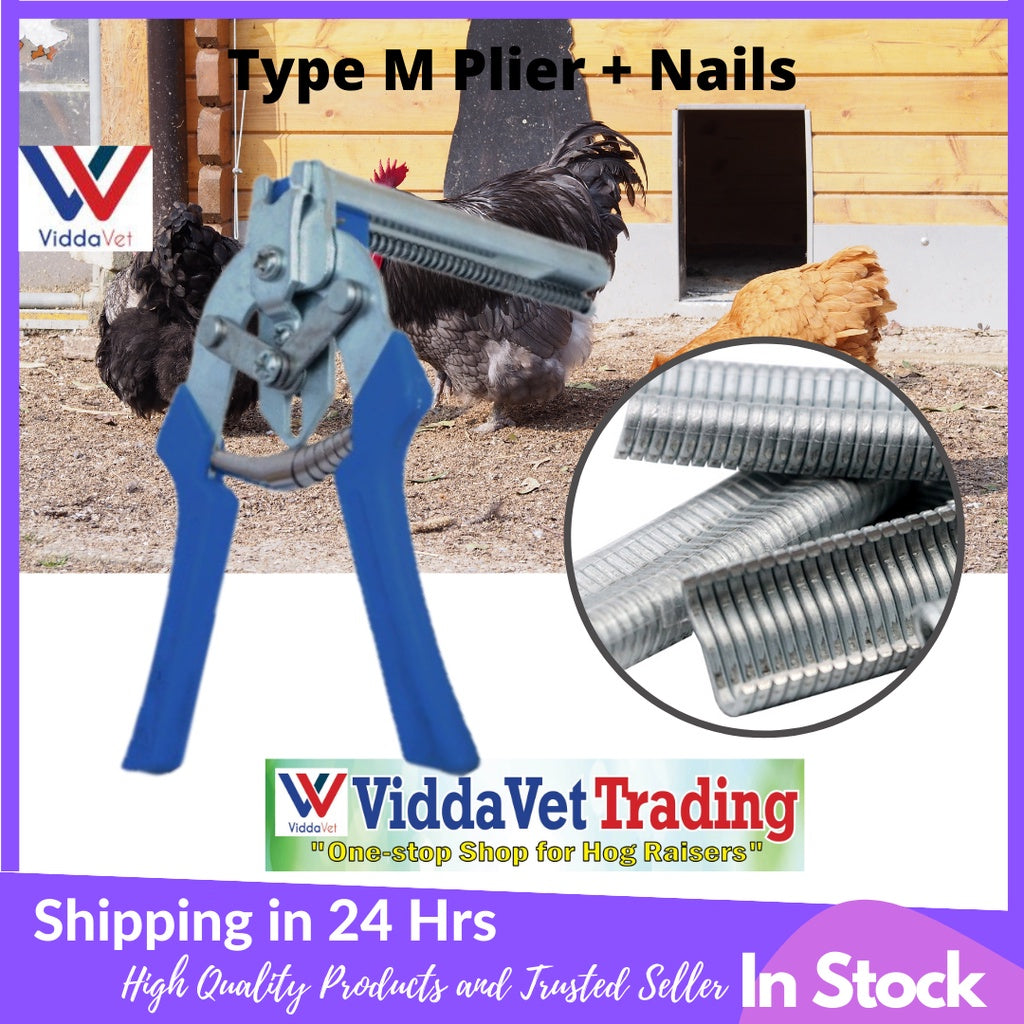 Type M Hog Ring Cage Plier + 600Pcs M Type Staples Nails