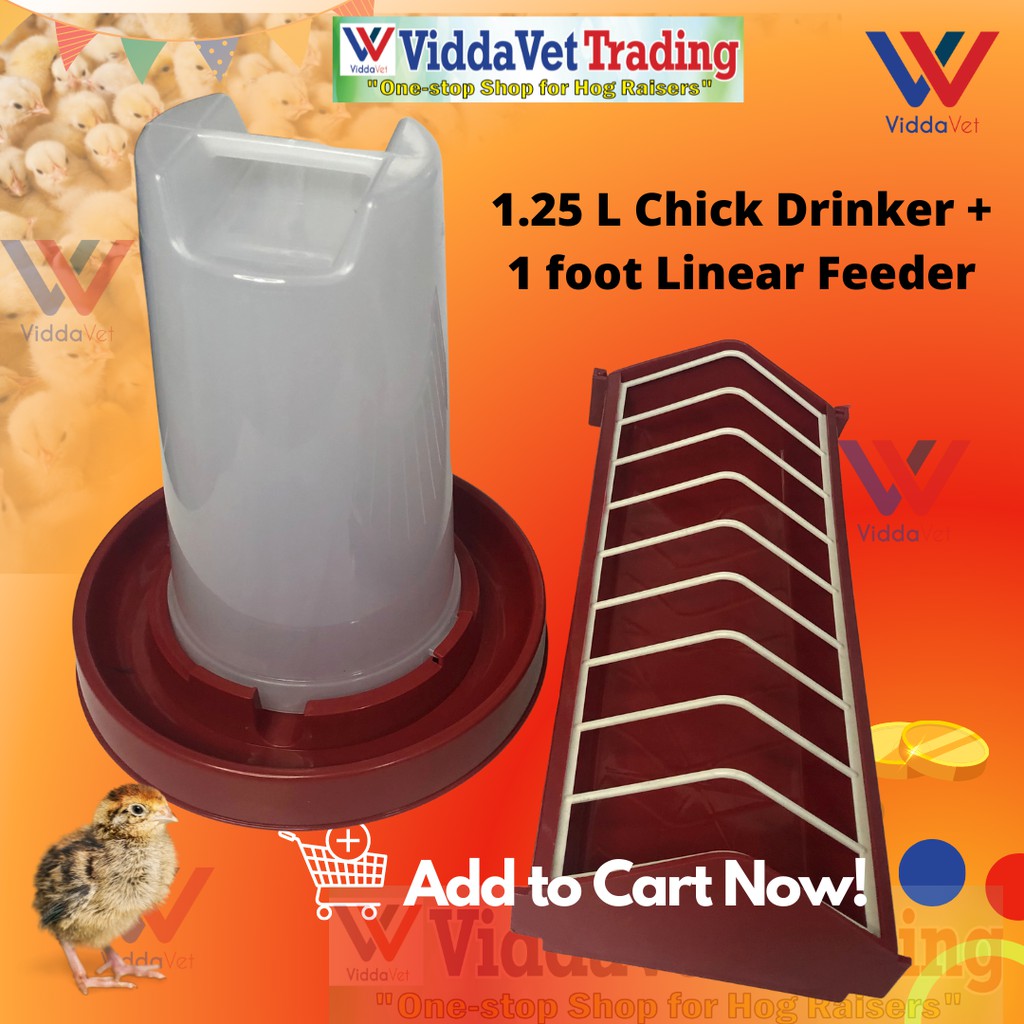 Chicken Drinker 1.25L with Linear Feeder 1ft
