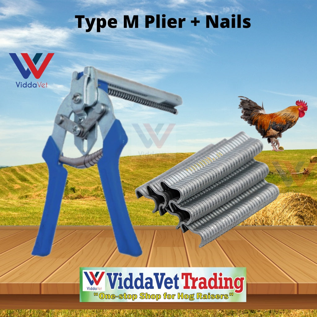 Type M Hog Ring Cage Plier + 600Pcs M Type Staples Nails