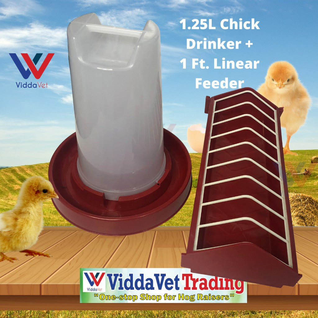 Chicken Drinker 1.25L with Linear Feeder 1ft