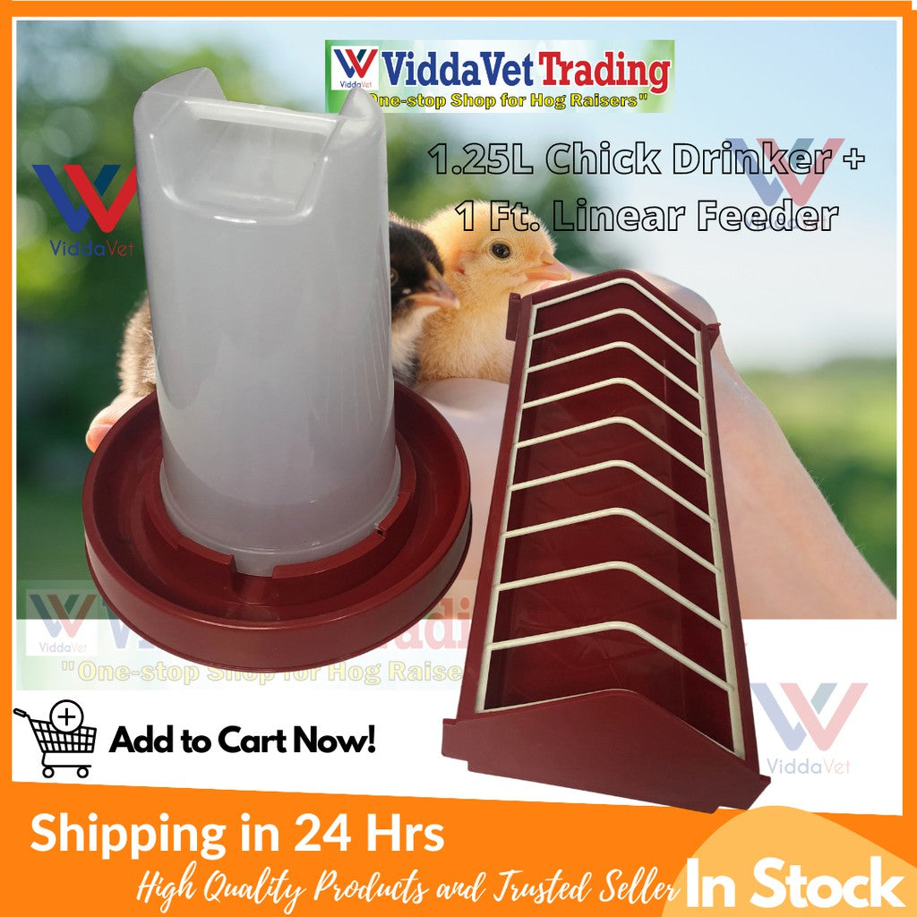 Chicken Drinker 1.25L with Linear Feeder 1ft