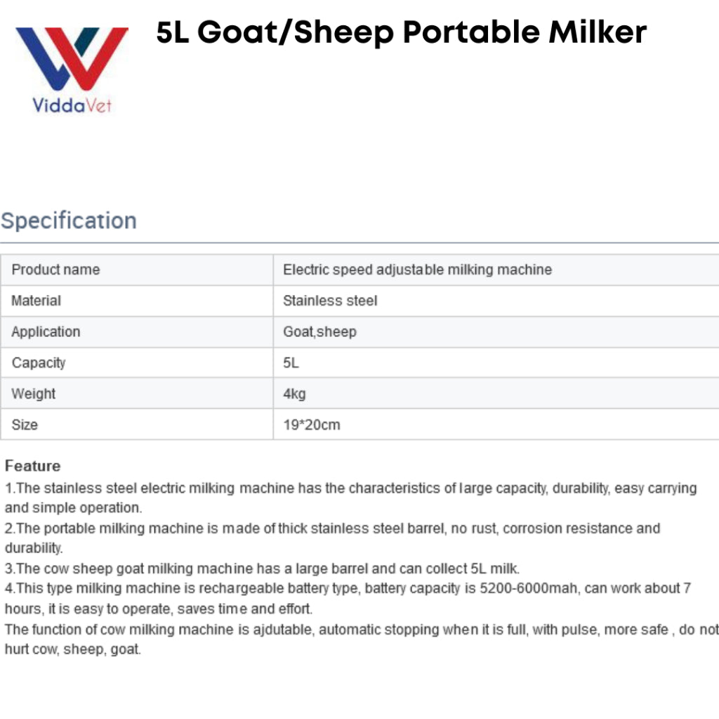 5L Portable Goat/Sheep Milking Machine