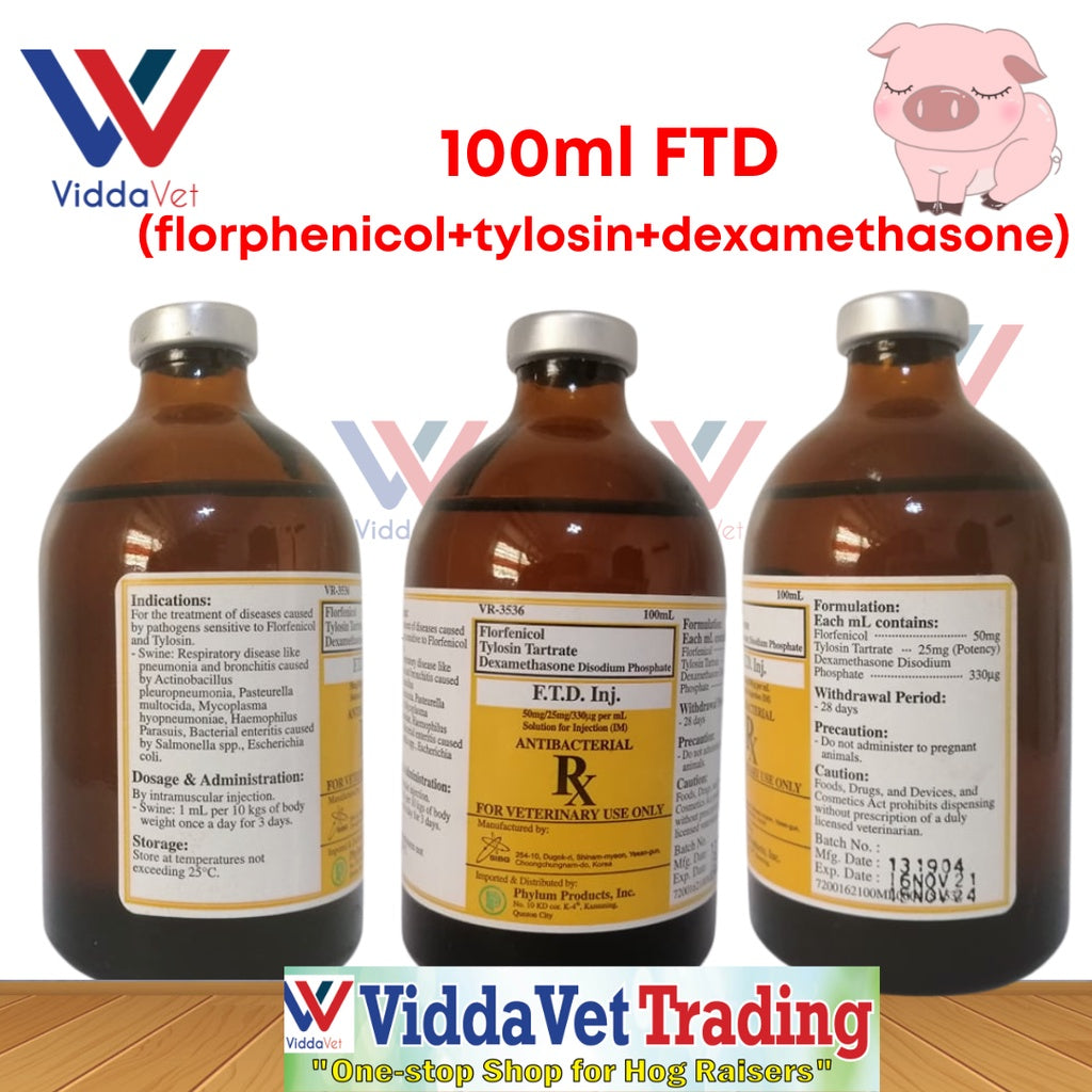 1 bot 100ml FTD (florphenicol+tylosin+dexamethsone) from Korea for animals pigs