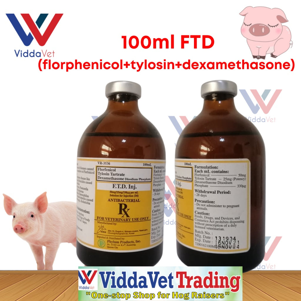 1 bot 100ml FTD (florphenicol+tylosin+dexamethsone) from Korea for animals pigs