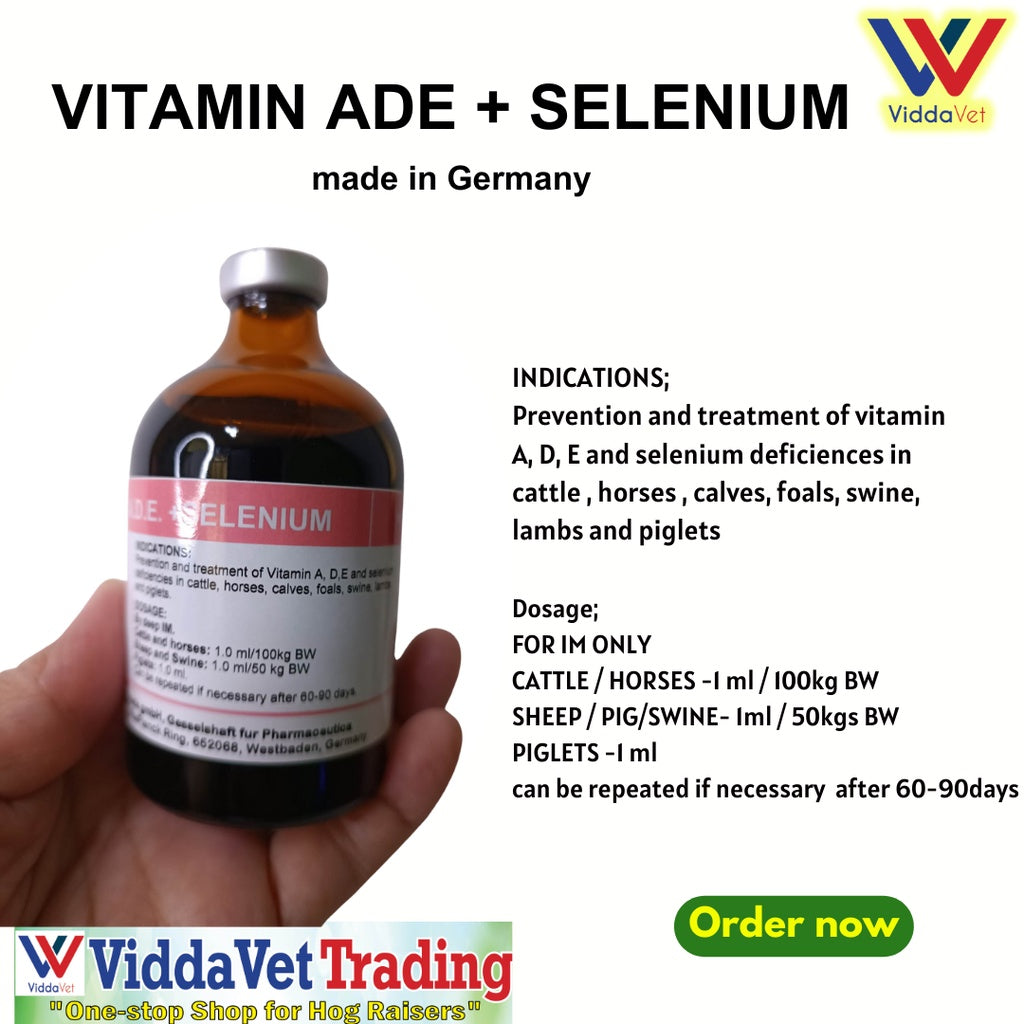 1 bottle Vit ADE + Selenium 100ml injectable from Germany for animals pig , calves