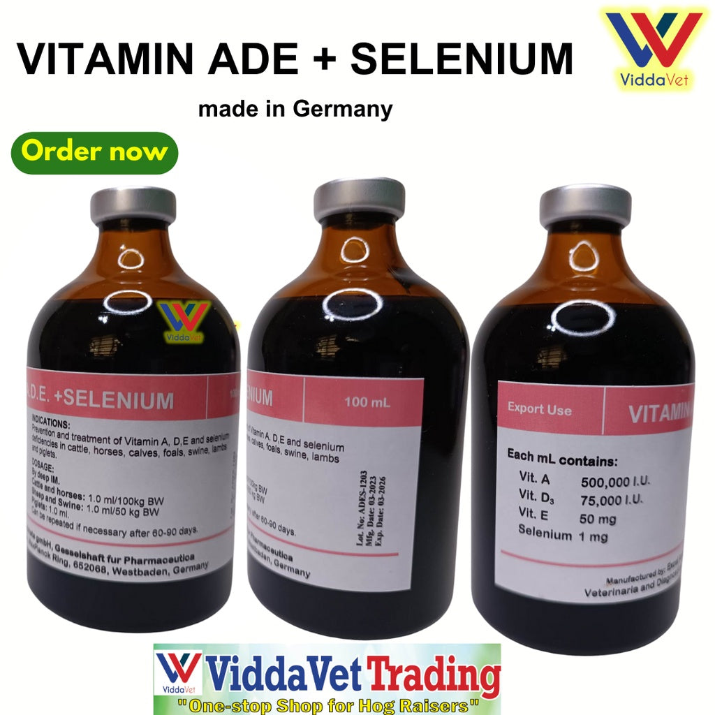 1 bottle Vit ADE + Selenium 100ml injectable from Germany for animals pig , calves