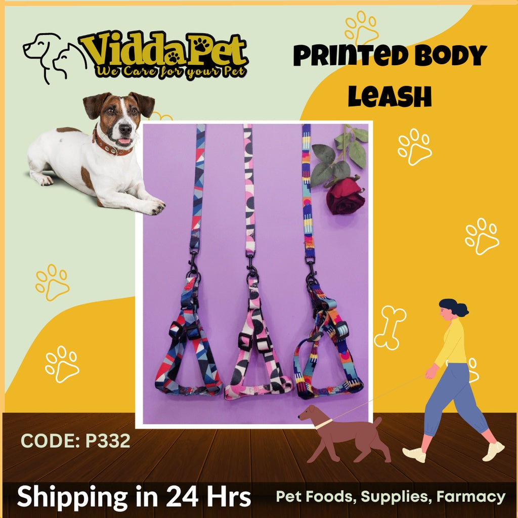 Printed Dog Body Harness Leash