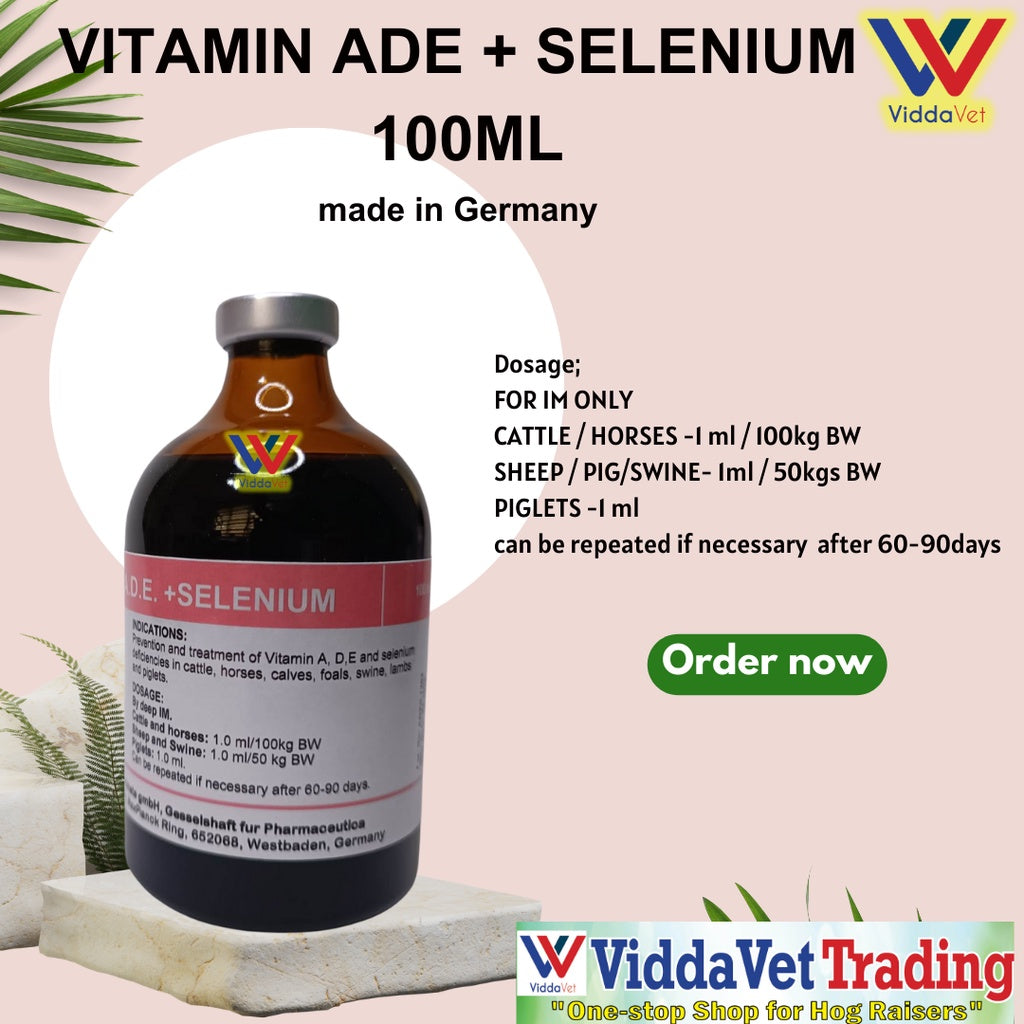 1 bottle Vit ADE + Selenium 100ml injectable from Germany for animals pig , calves