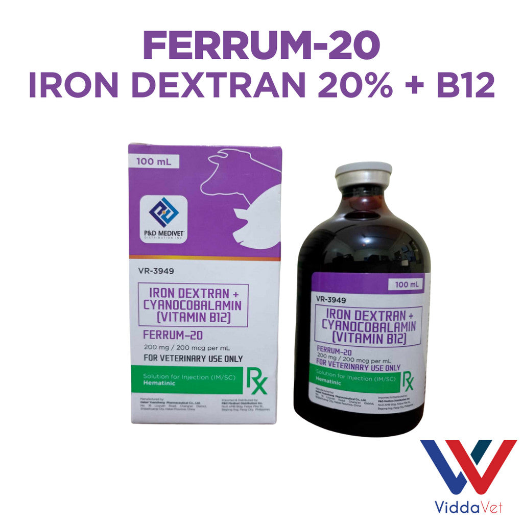 1 bot Ferrum -20 for anti anemia iron dextran for piglets calves goat 100ml