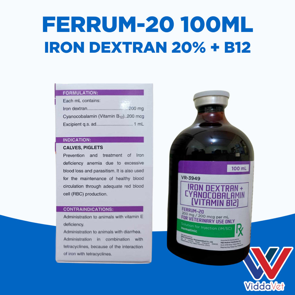 1 bot Ferrum -20 for anti anemia iron dextran for piglets calves goat 100ml