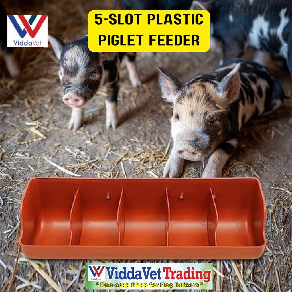 Plastic Piglet Feeder 5 Slot Brown