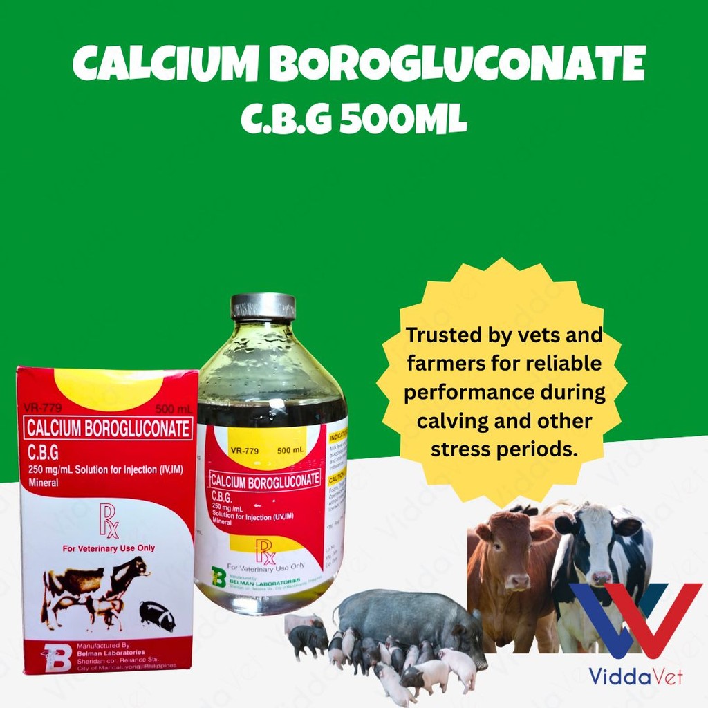 Calcium Borogluconate C.B.G. 250mg/mL Solution 500mL