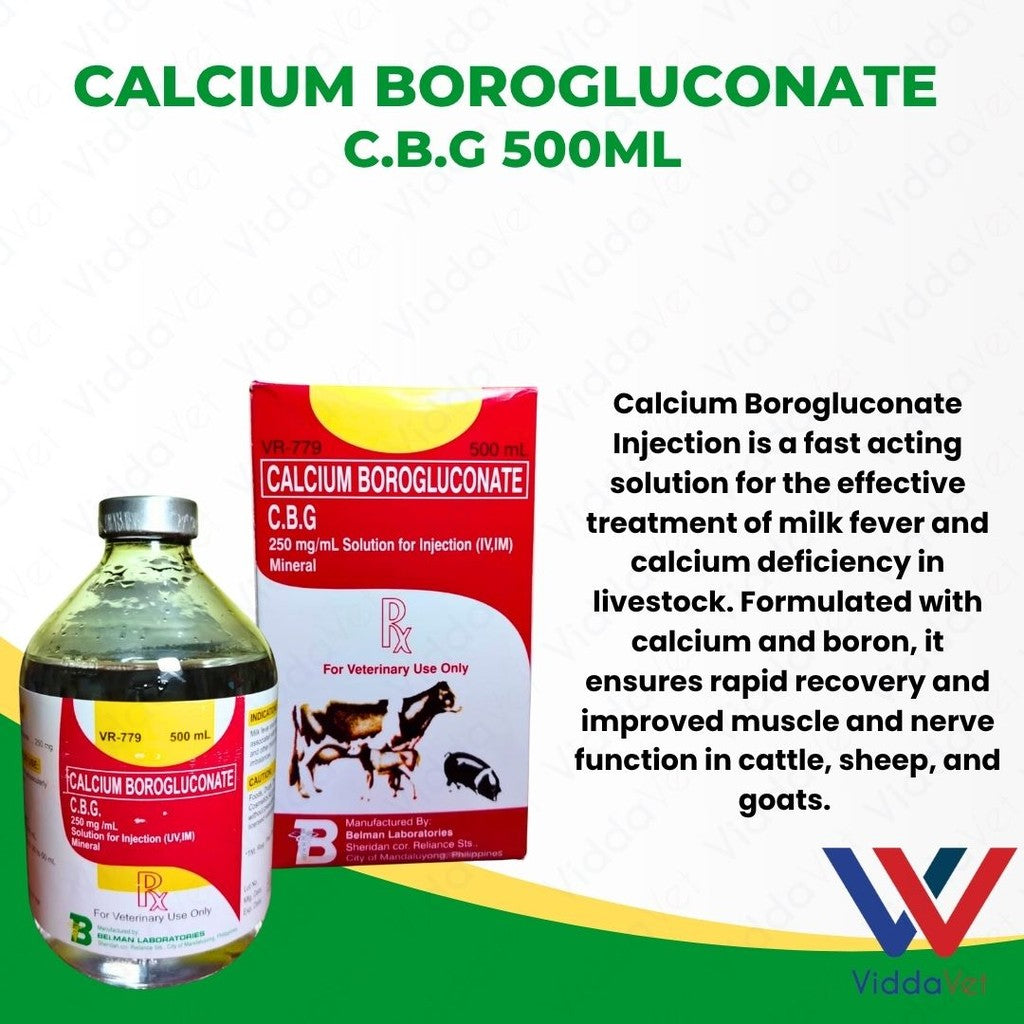 Calcium Borogluconate C.B.G. 250mg/mL Solution 500mL
