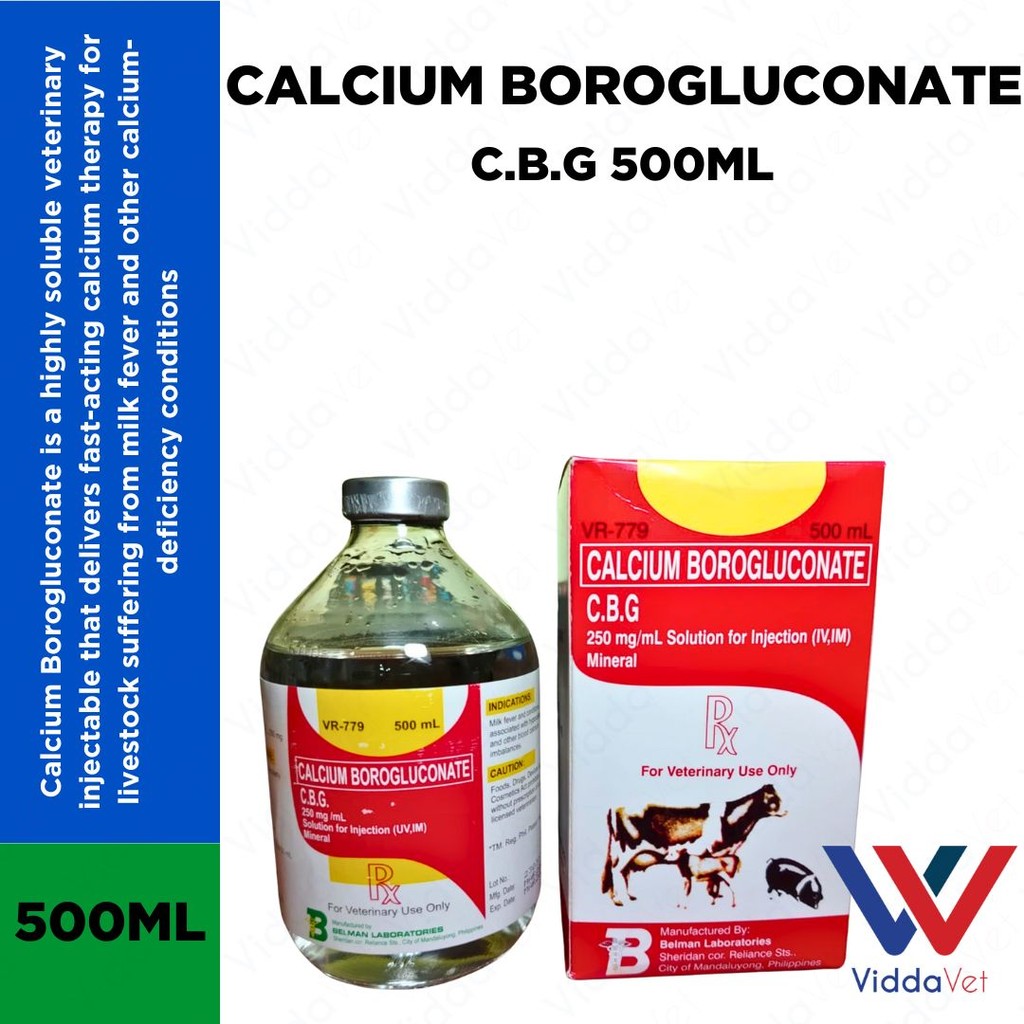 Calcium Borogluconate C.B.G. 250mg/mL Solution 500mL