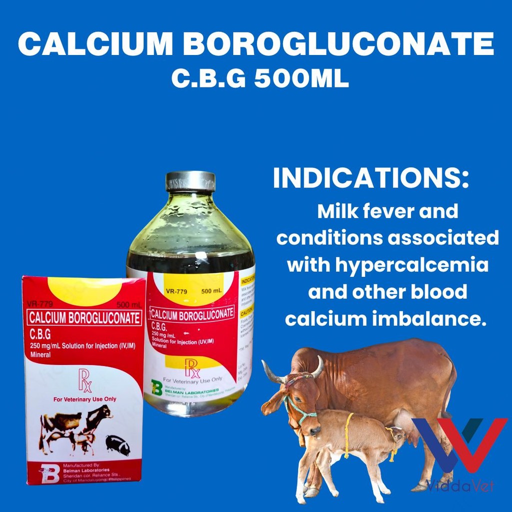 Calcium Borogluconate C.B.G. 250mg/mL Solution 500mL