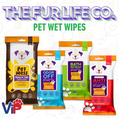 The Fur Life Co. Natural Pet Wipes Anti Tick Odor Off Bath Refresh and Mess Cleaner for Pets
