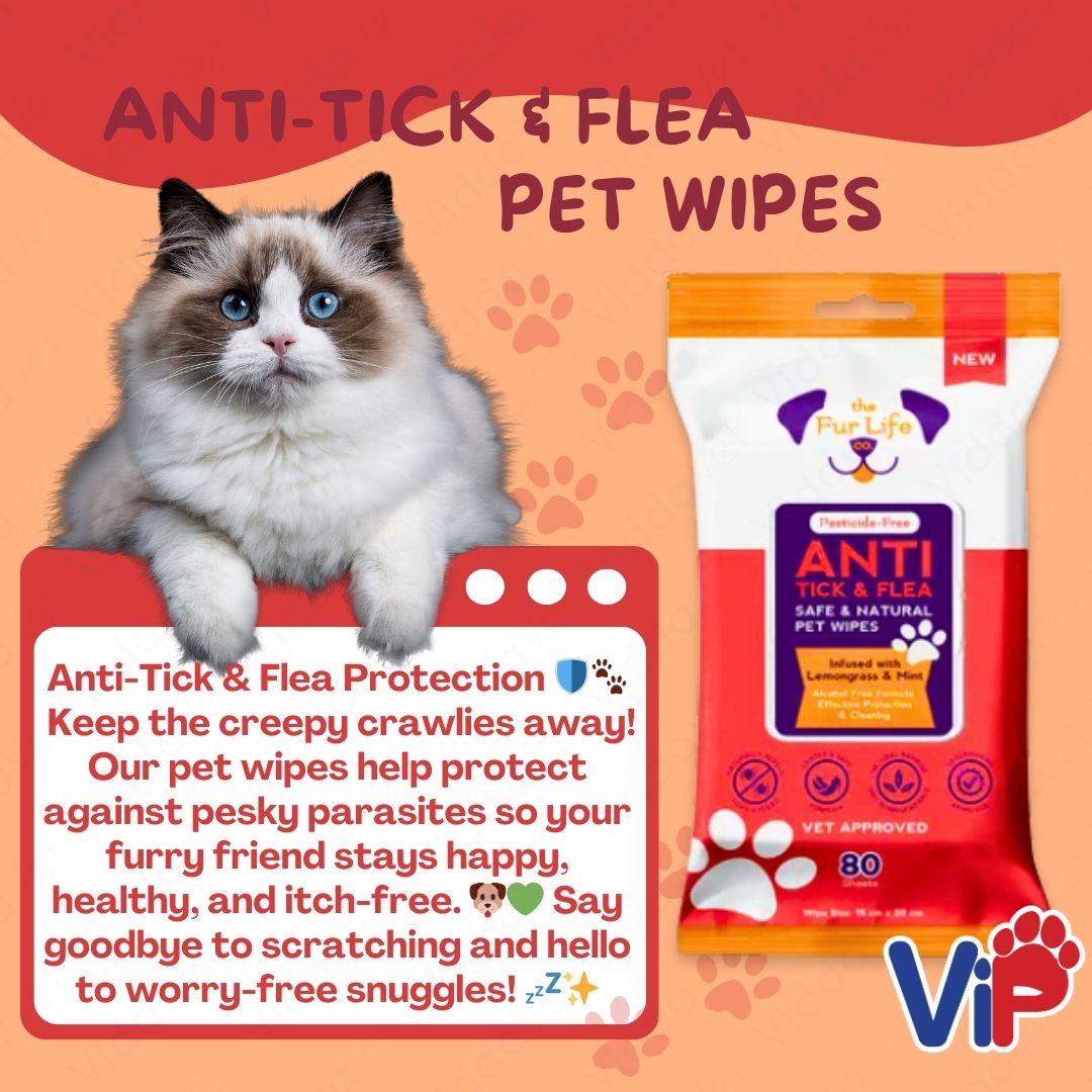 The Fur Life Co. Natural Pet Wipes Anti Tick Odor Off Bath Refresh and Mess Cleaner for Pets