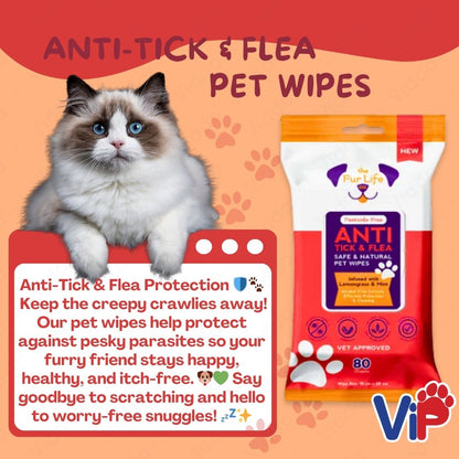 The Fur Life Co. Natural Pet Wipes Anti Tick Odor Off Bath Refresh and Mess Cleaner for Pets