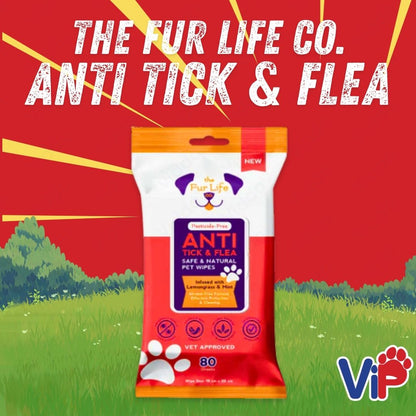 The Fur Life Co. Natural Pet Wipes Anti Tick Odor Off Bath Refresh and Mess Cleaner for Pets