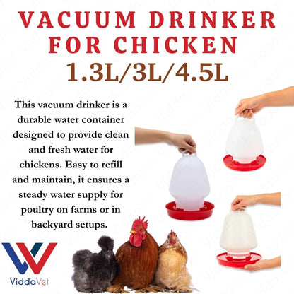 Poultry Vacuum Drinker Durable Plastic Water Feeder for Backyard Chickens and Gamefowl