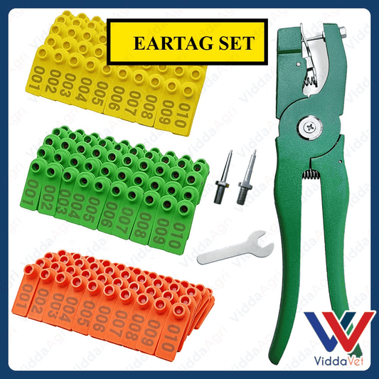 100PCS EARTAG SMALL W/ NUMBER SQUARE-TYPE YELLOW + EARTAG APPLICATOR GREEN- 1500