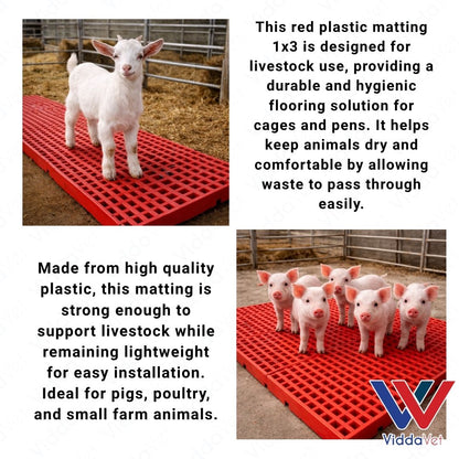 1x3 Red Plastic Matting Durable Flooring for Livestock Cages and Pens