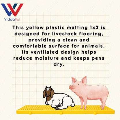 1x3 Yellow Plastic Matting for Animal Pens Non Slip Easy Clean Flooring