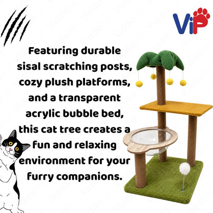Tropical Cat Tree Condo with Acrylic Bubble Bed Sisal Scratching Post for Indoor Cats