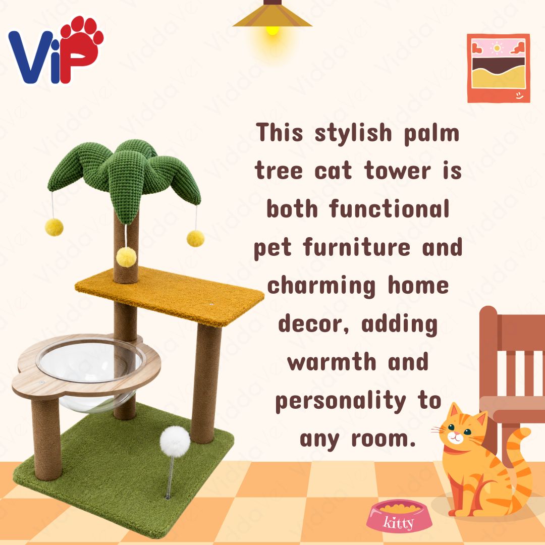 Tropical Cat Tree Condo with Acrylic Bubble Bed Sisal Scratching Post for Indoor Cats