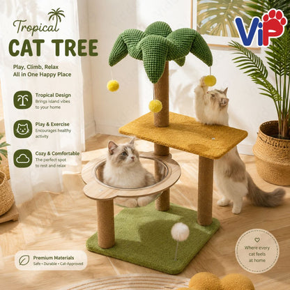 Tropical Cat Tree Condo with Acrylic Bubble Bed Sisal Scratching Post for Indoor Cats