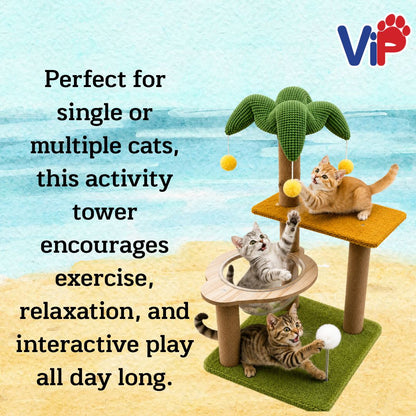 Tropical Cat Tree Condo with Acrylic Bubble Bed Sisal Scratching Post for Indoor Cats