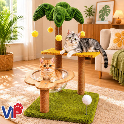 Tropical Cat Tree Condo with Acrylic Bubble Bed Sisal Scratching Post for Indoor Cats