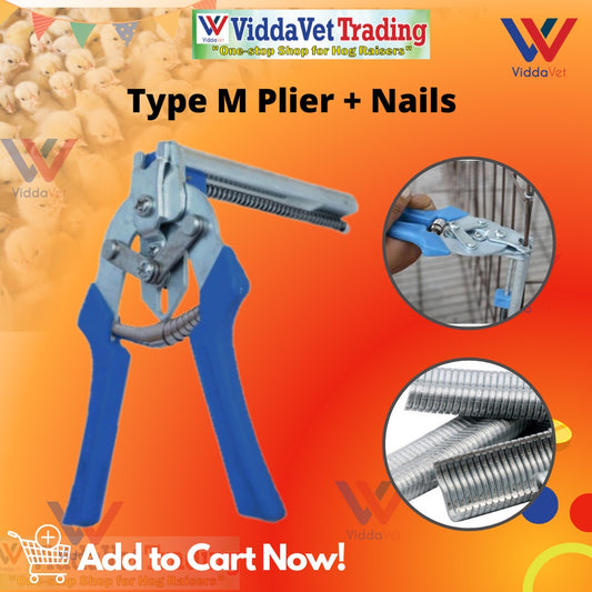 Type M Hog Ring Cage Plier + 600Pcs M Type Staples Nails