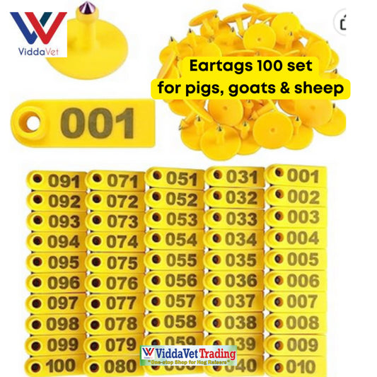 100 pcs Ear Tag Square Small with Number (Yellow/Blue/Green/Orange)