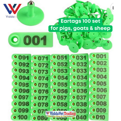 100 pcs Ear Tag Square Small with Number (Yellow/Blue/Green/Orange)
