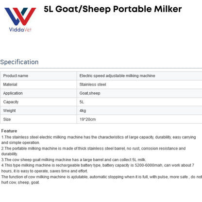 5L Portable Goat/Sheep Milking Machine
