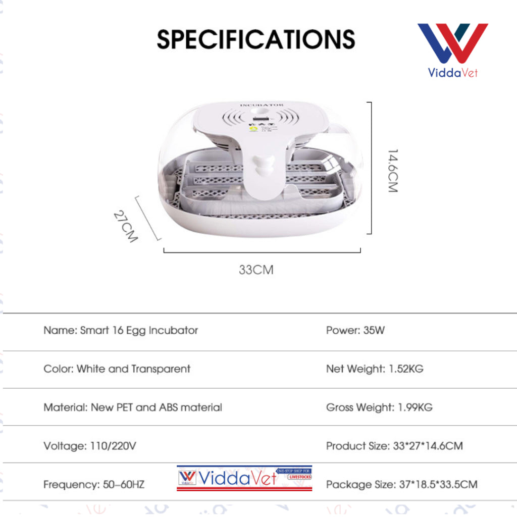 Automatic Egg Incubator 16 Eggs Capacity