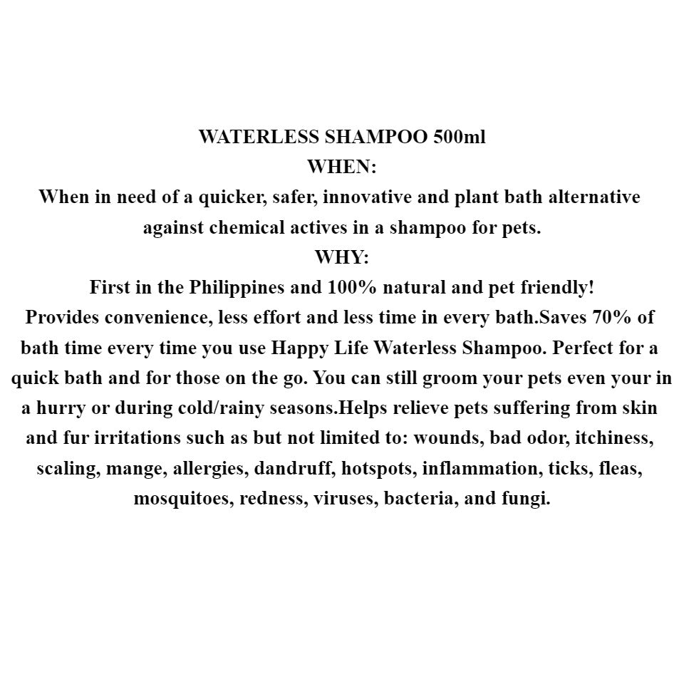 Happy Life Pet Waterless Shampoo for Pets 500ml