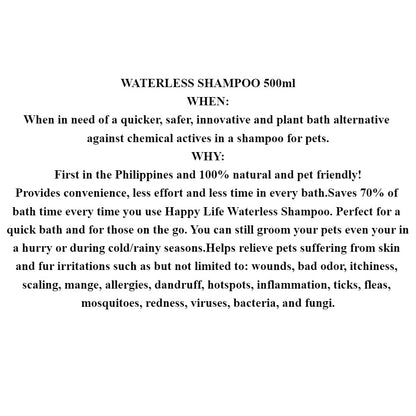 Happy Life Pet Waterless Shampoo for Pets 500ml