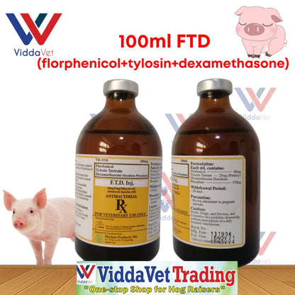 1 bot 100ml FTD (florphenicol+tylosin+dexamethsone)   from Korea  for animals pigs