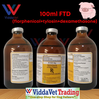1 bot 100ml FTD (florphenicol+tylosin+dexamethsone)   from Korea  for animals pigs
