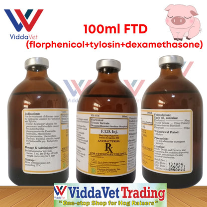1 bot 100ml FTD (florphenicol+tylosin+dexamethsone)   from Korea  for animals pigs