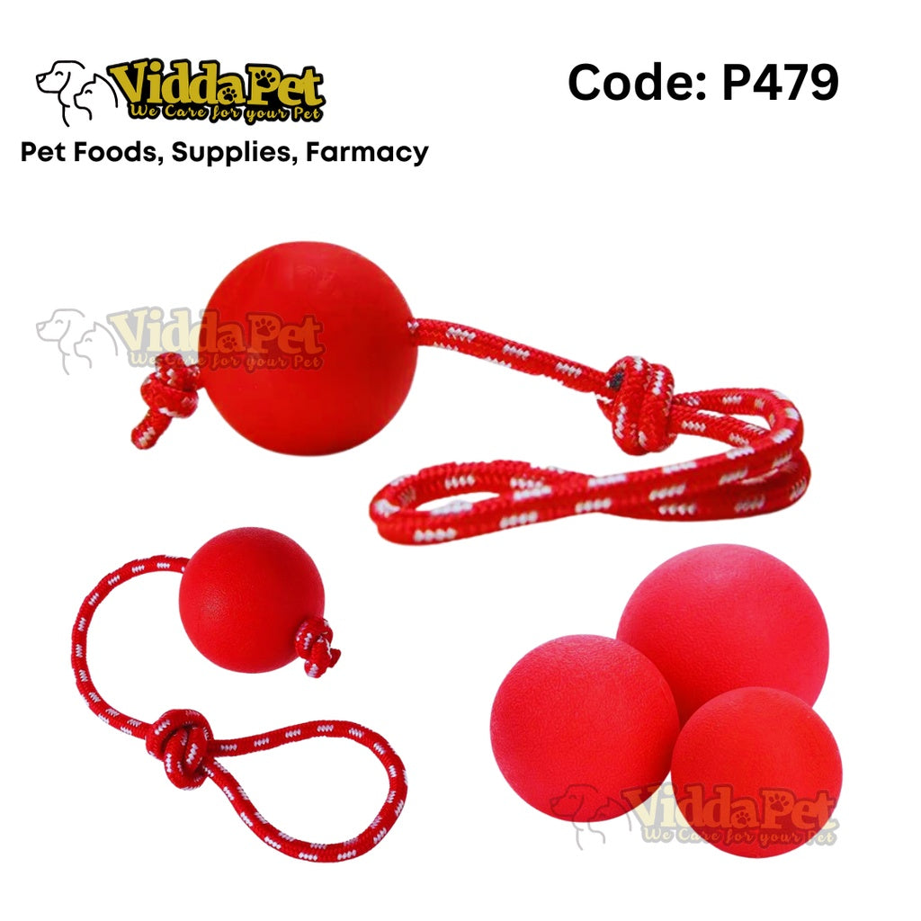 Red Round Dog String Rubber Ball With Rope