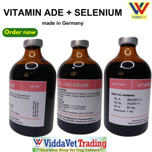 1 bottle Vit ADE + Selenium 100ml  injectable from Germany for animals pig , calves