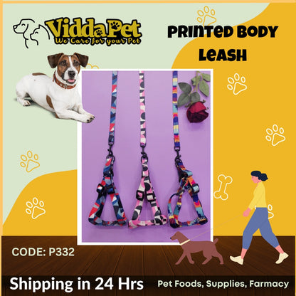 Printed Dog Body Harness Leash