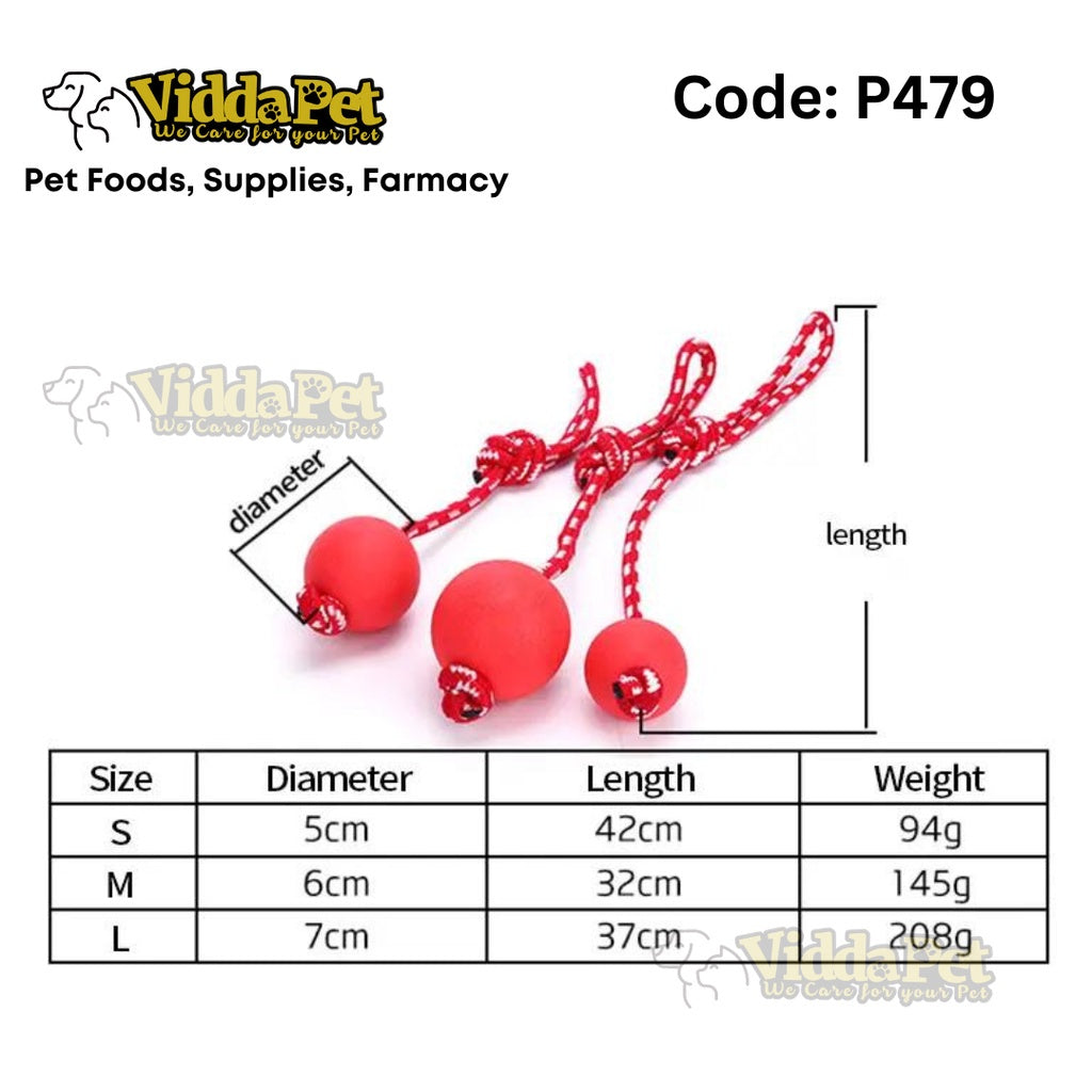 Red Round Dog String Rubber Ball With Rope