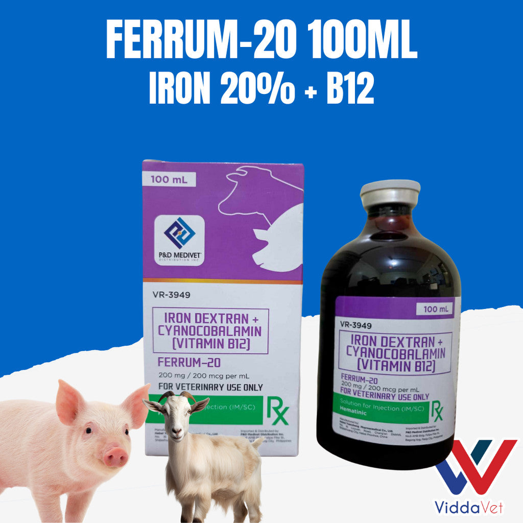 1 bot Ferrum -20 for anti anemia iron dextran for piglets calves goat 100ml