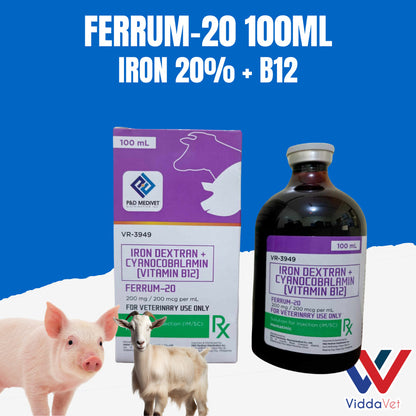 1 bot Ferrum -20 for anti anemia iron dextran for piglets calves goat 100ml