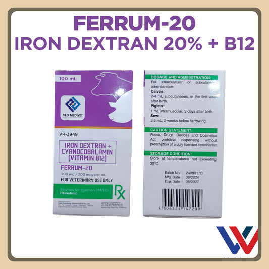 1 bot Ferrum -20 for anti anemia iron dextran for piglets calves goat 100ml