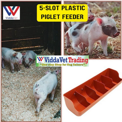 Plastic Piglet Feeder 5 Slot Brown